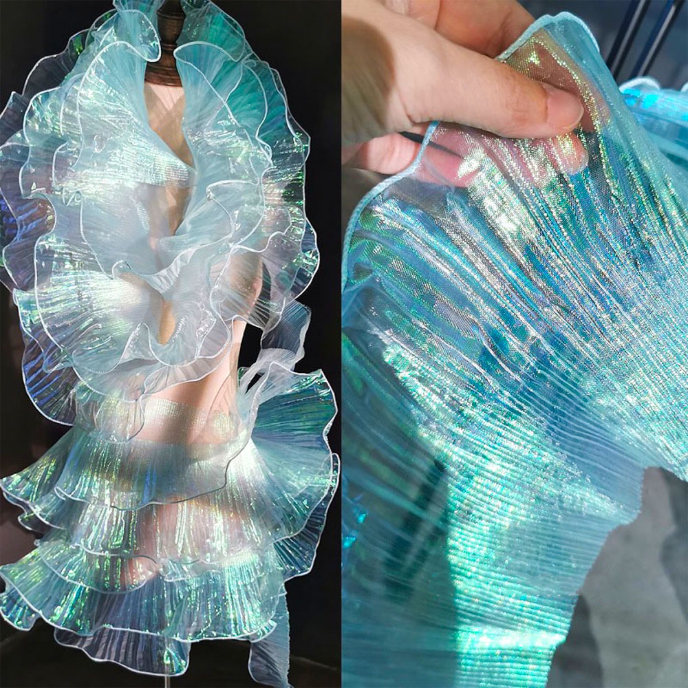 Industrial Laser Welding - Renda guarnição organza tecido sereia babados